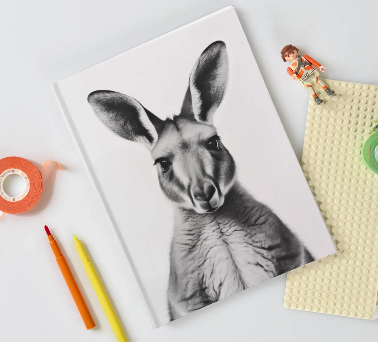 Kangaroo Alfred B&W Portrait notebook by Carinaprint