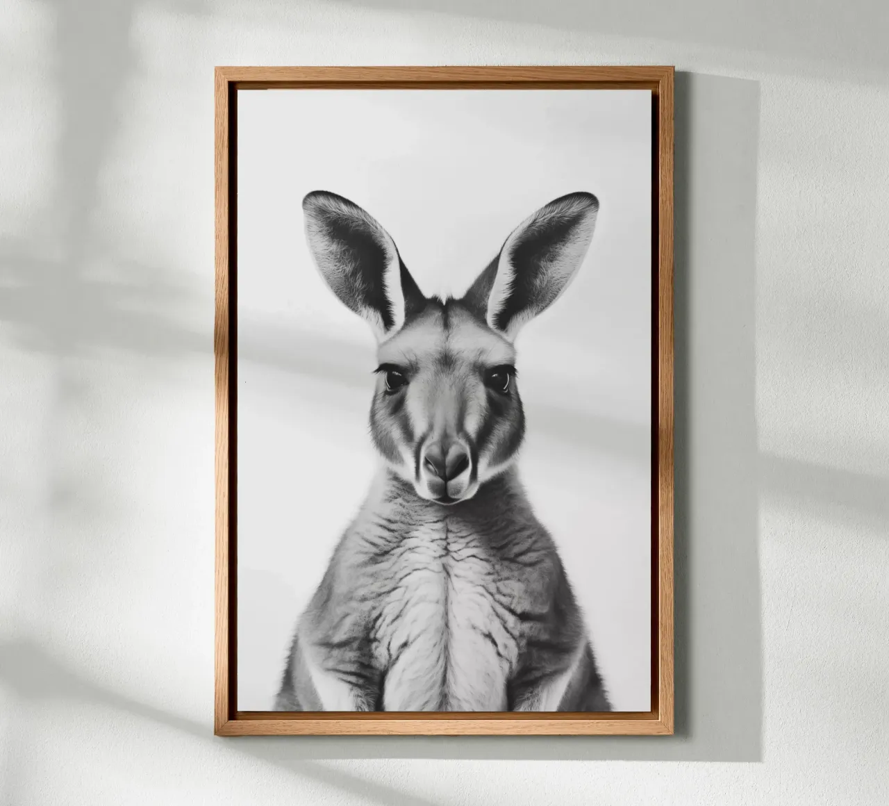 Kangaroo Alfred B&W Portrait canvas with Floater frame by Carinaprint