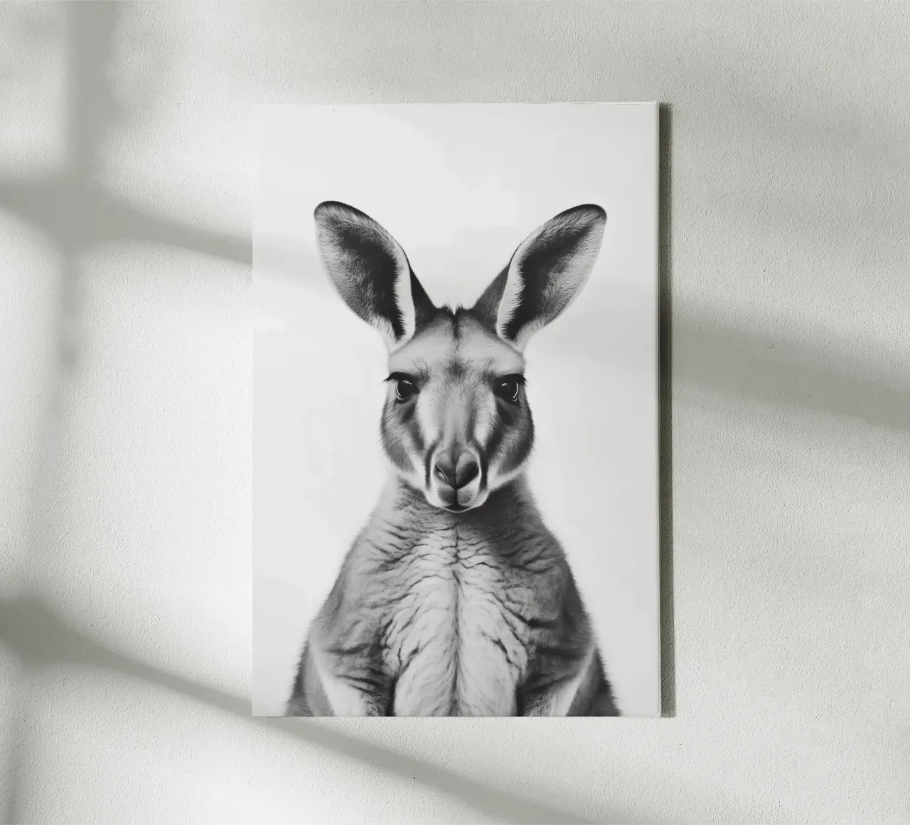 Kangaroo Alfred B&W Portrait canvas with Floater frame by Carinaprint