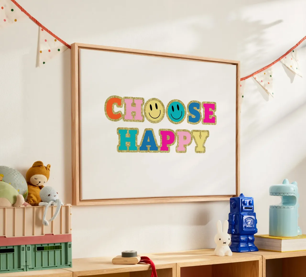 Wählen Sie Happy Leinwand mit Schattenfugenrahmen von cafelab