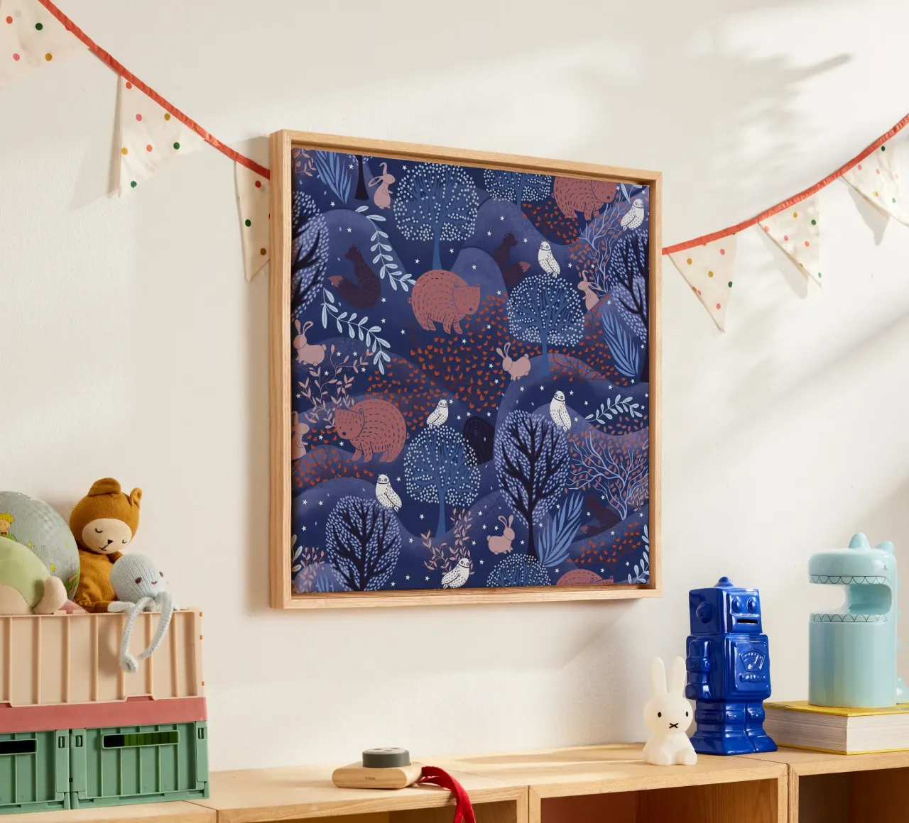 Whimsical Woodland Friends: Cute Animal Pattern with Hidden canvas with Floater frame by Studio Patruschka