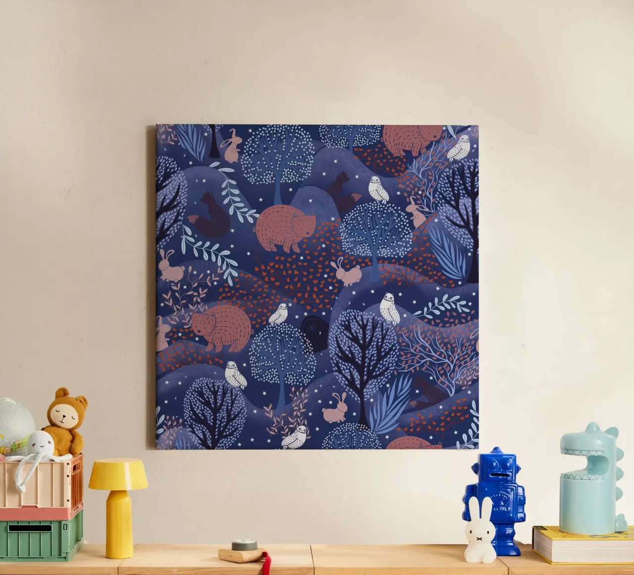 Whimsical Woodland Friends: Cute Animal Pattern with Hidden canvas with Floater frame by Studio Patruschka