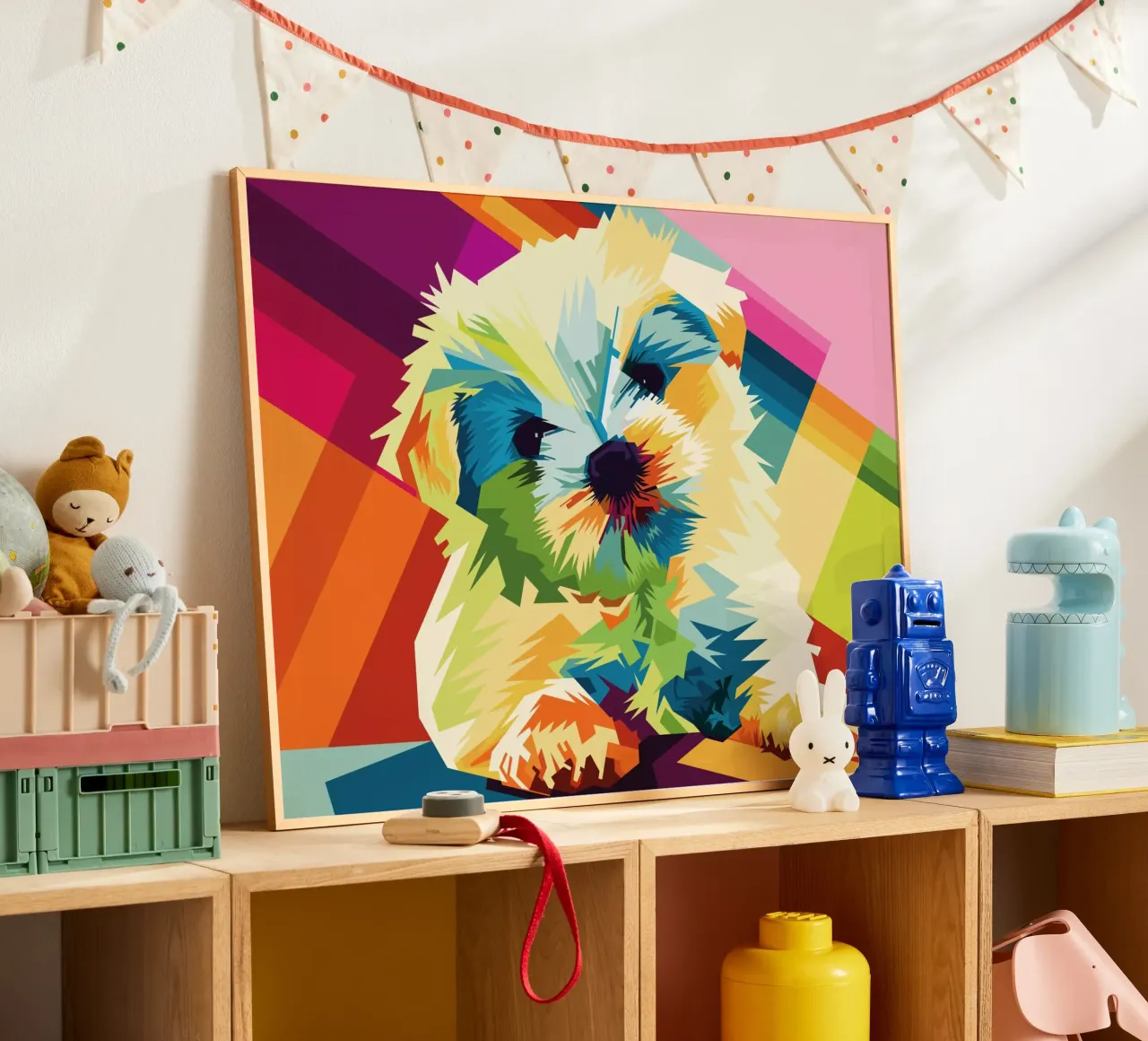 Dog Popart WPAP poster con telaio in alluminio da SW Artwork