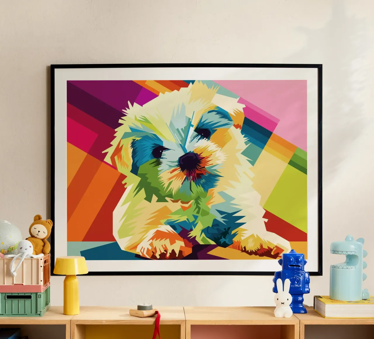 Dog Popart WPAP poster con telaio in alluminio da SW Artwork