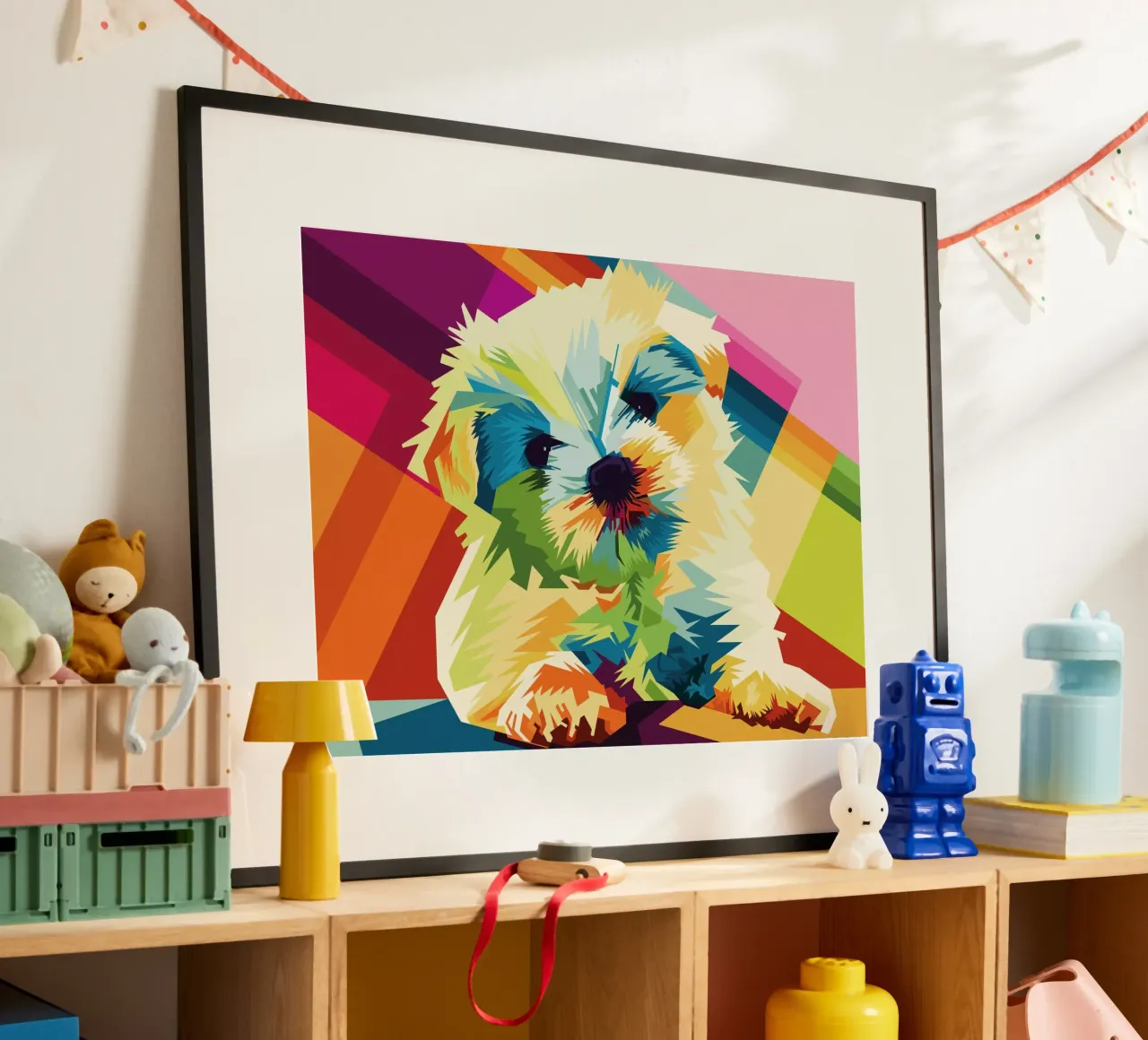 Dog Popart WPAP poster con telaio in alluminio da SW Artwork