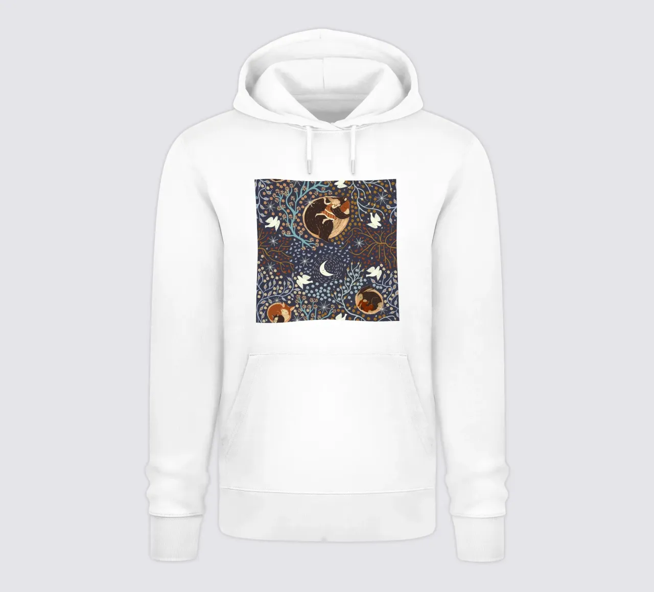 Dreamy Night Pattern: Sleeping Animals, Moon, Stars, magic felpa con cappuccio da Studio Patruschka