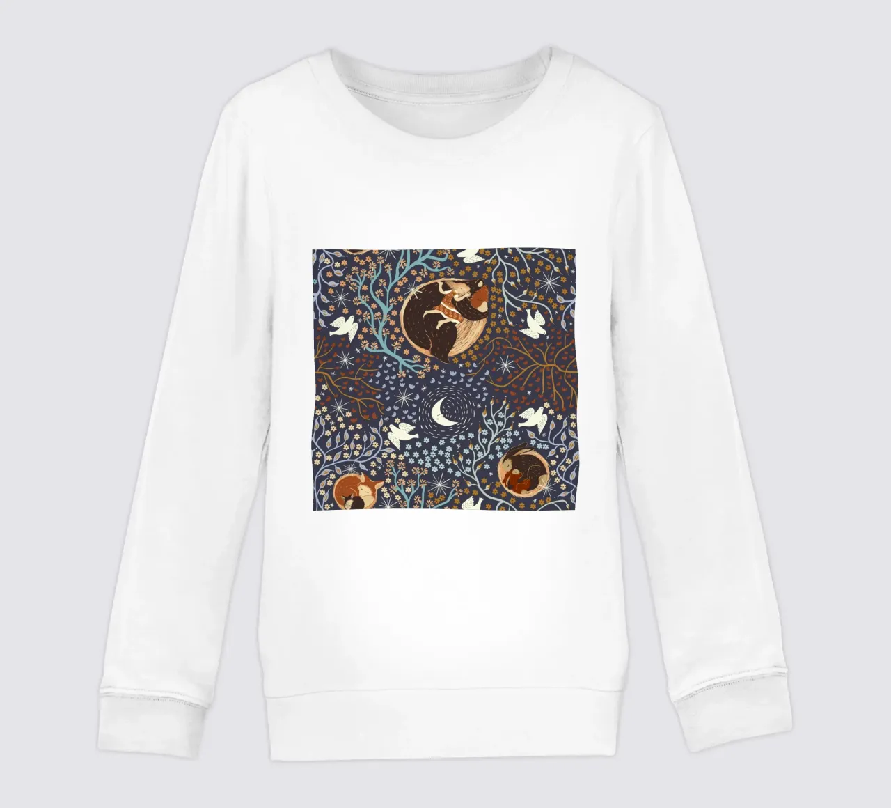 Dreamy Night Pattern: Sleeping Animals, Moon, Stars, magic felpa bambino da Studio Patruschka