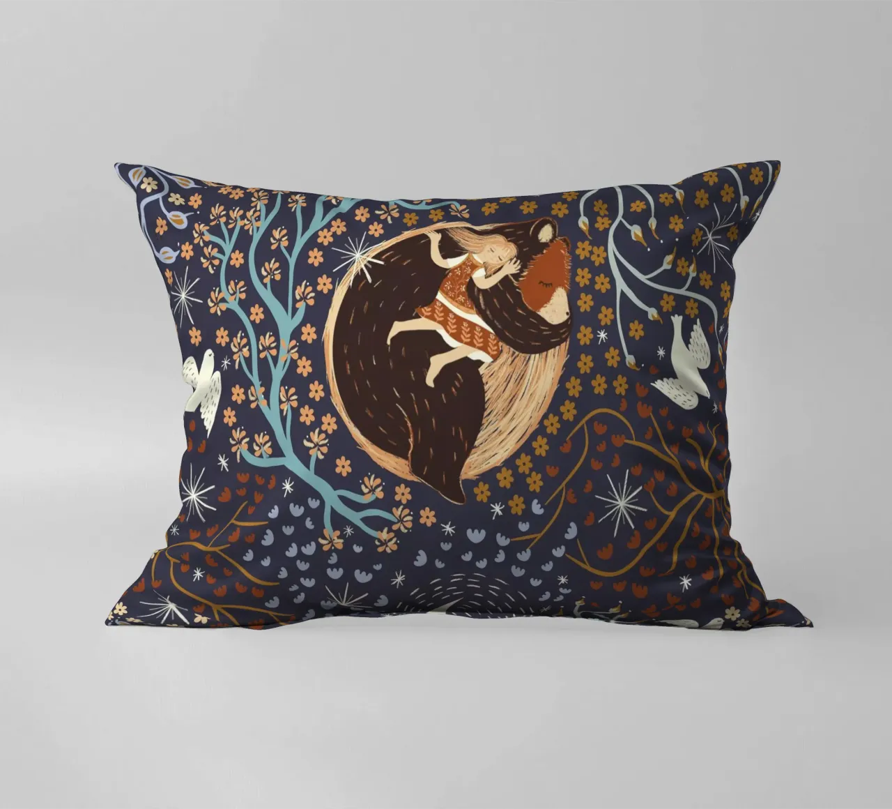 Dreamy Night Pattern: Sleeping Animals, Moon, Stars, magic cuscino da Studio Patruschka