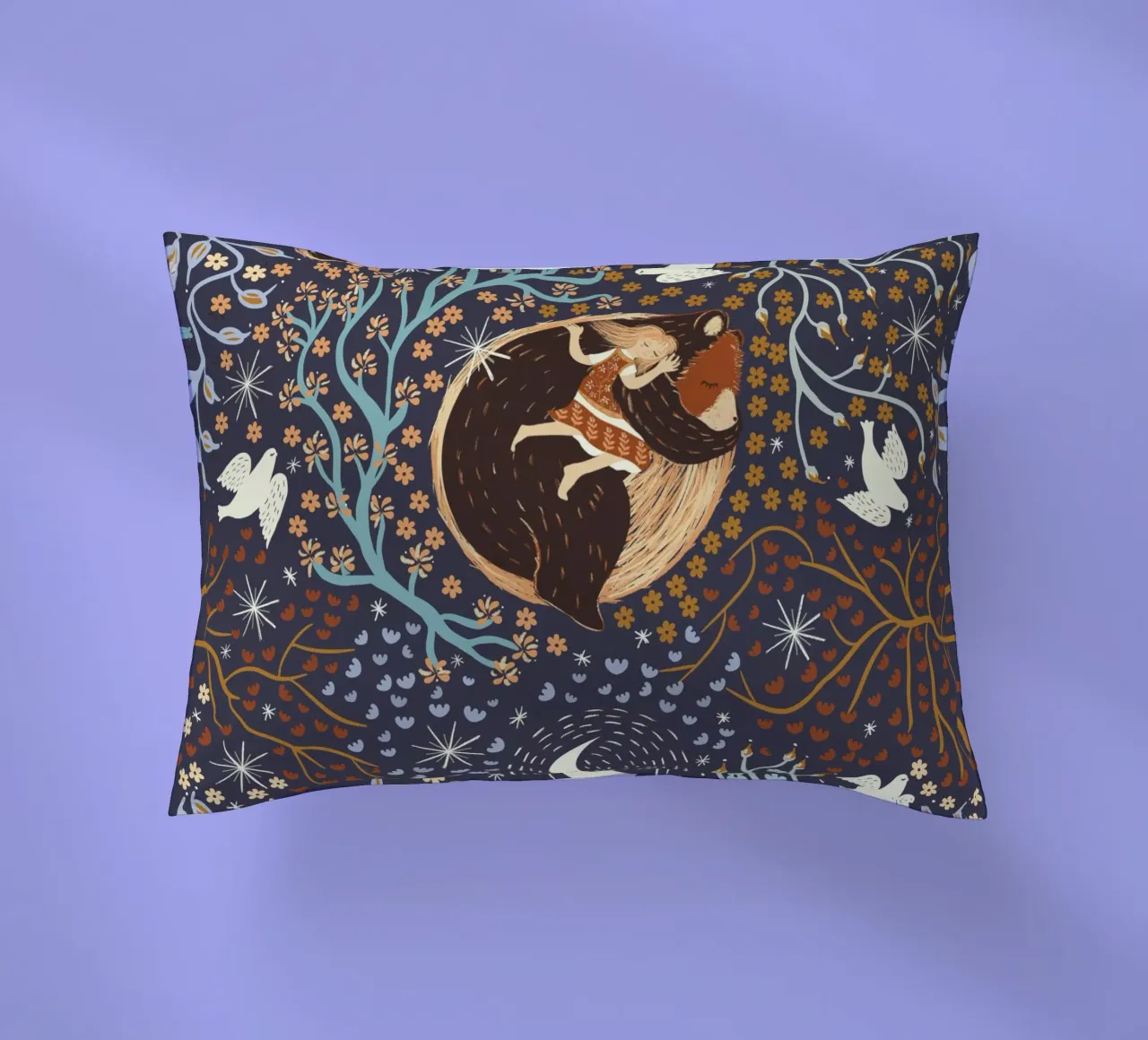 Dreamy Night Pattern: Sleeping Animals, Moon, Stars, magic cuscino da Studio Patruschka