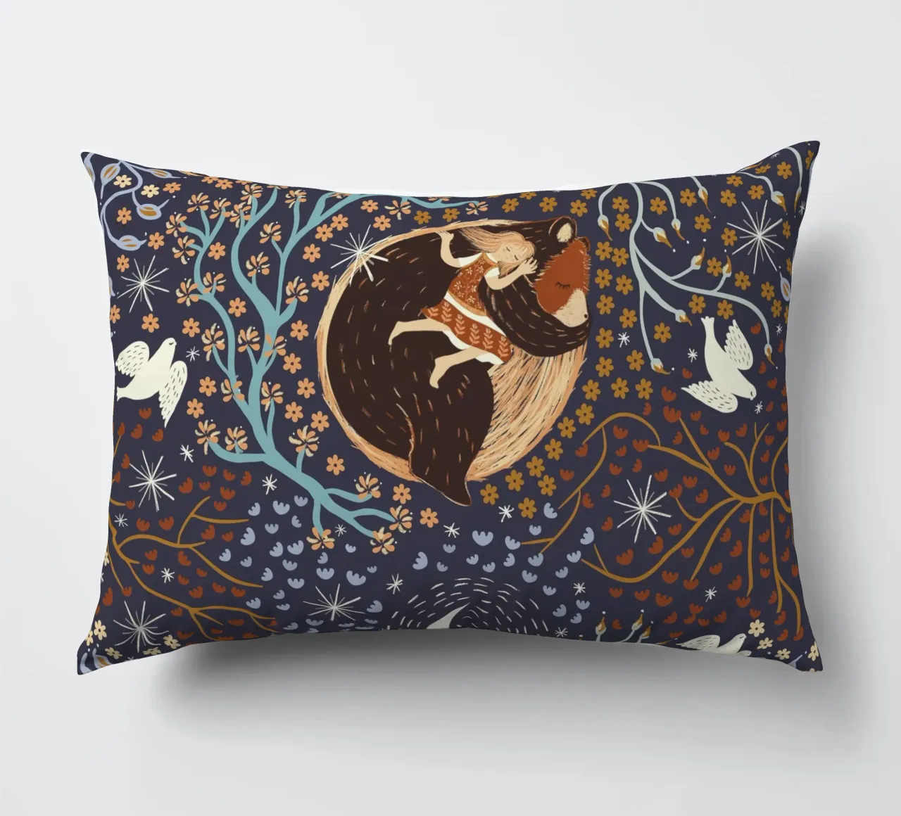 Dreamy Night Pattern: Sleeping Animals, Moon, Stars, magic cuscino da Studio Patruschka