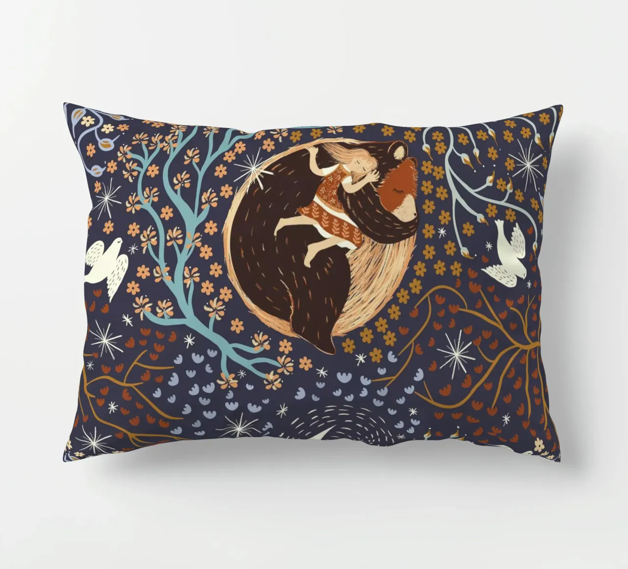 Dreamy Night Pattern: Sleeping Animals, Moon, Stars, magic cuscino da Studio Patruschka