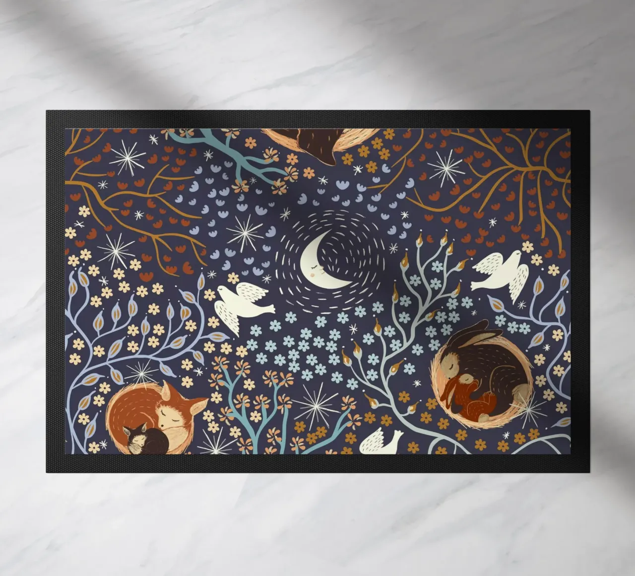 Dreamy Night Pattern: Sleeping Animals, Moon, Stars, magic zerbino da Studio Patruschka