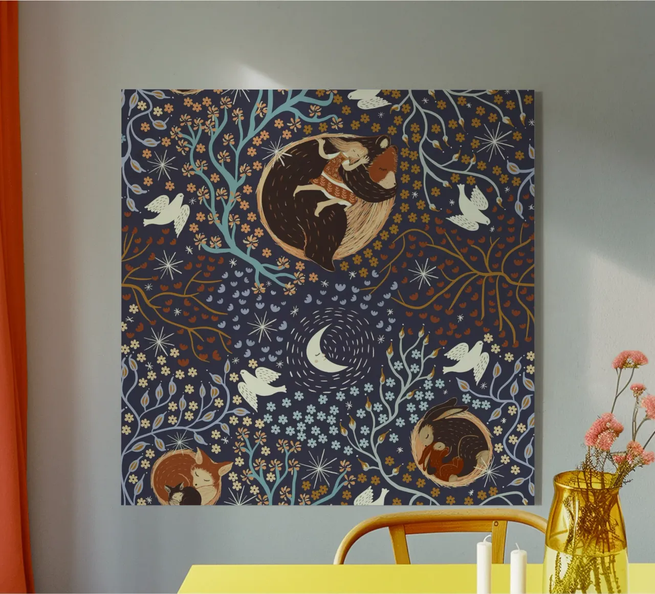 Dreamy Night Pattern: Sleeping Animals, Moon, Stars, magic plexiglass da Studio Patruschka