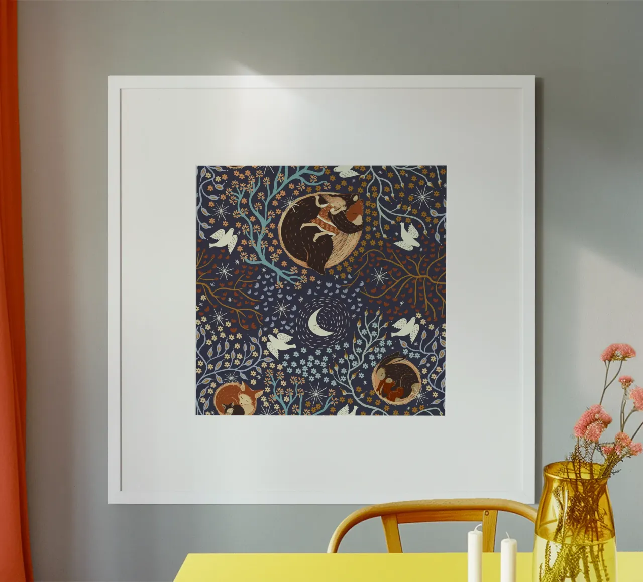 Dreamy Night Pattern: Sleeping Animals, Moon, Stars, magic carta hahnemühle da Studio Patruschka