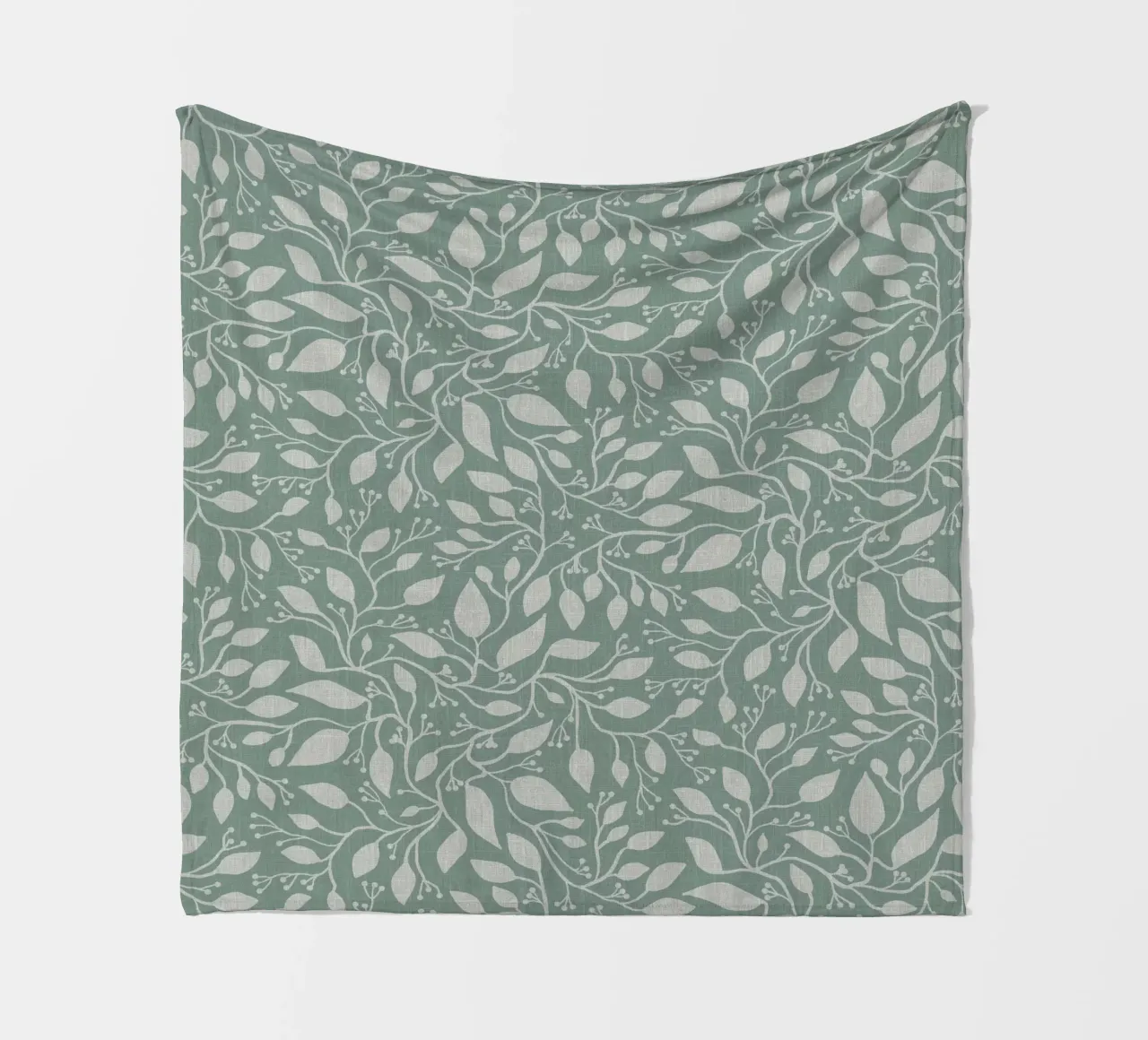 Mint and Beige Leaves with Linen Texture: Elegant Nature coperta in pile da Studio Patruschka