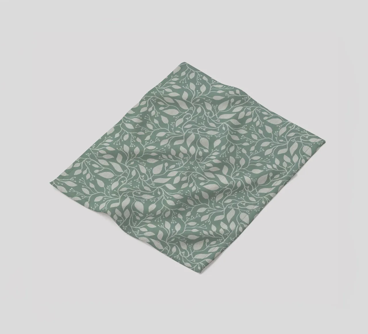 Mint and Beige Leaves with Linen Texture: Elegant Nature coperta in pile da Studio Patruschka