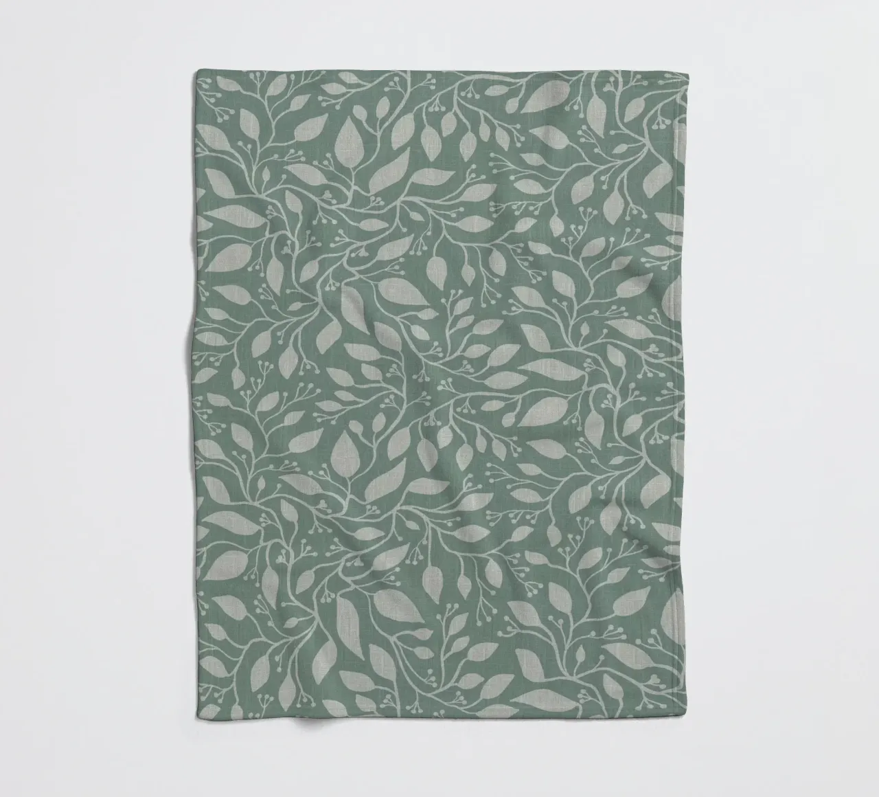 Mint and Beige Leaves with Linen Texture: Elegant Nature coperta in pile da Studio Patruschka