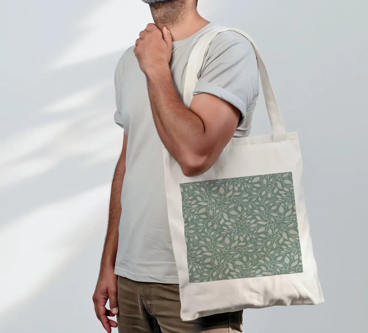Mint and Beige Leaves with Linen Texture: Elegant Nature borsa in juta da Studio Patruschka