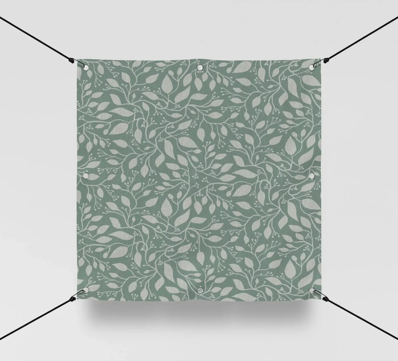 Mint and Beige Leaves with Linen Texture: Elegant Nature telo in pvc da Studio Patruschka