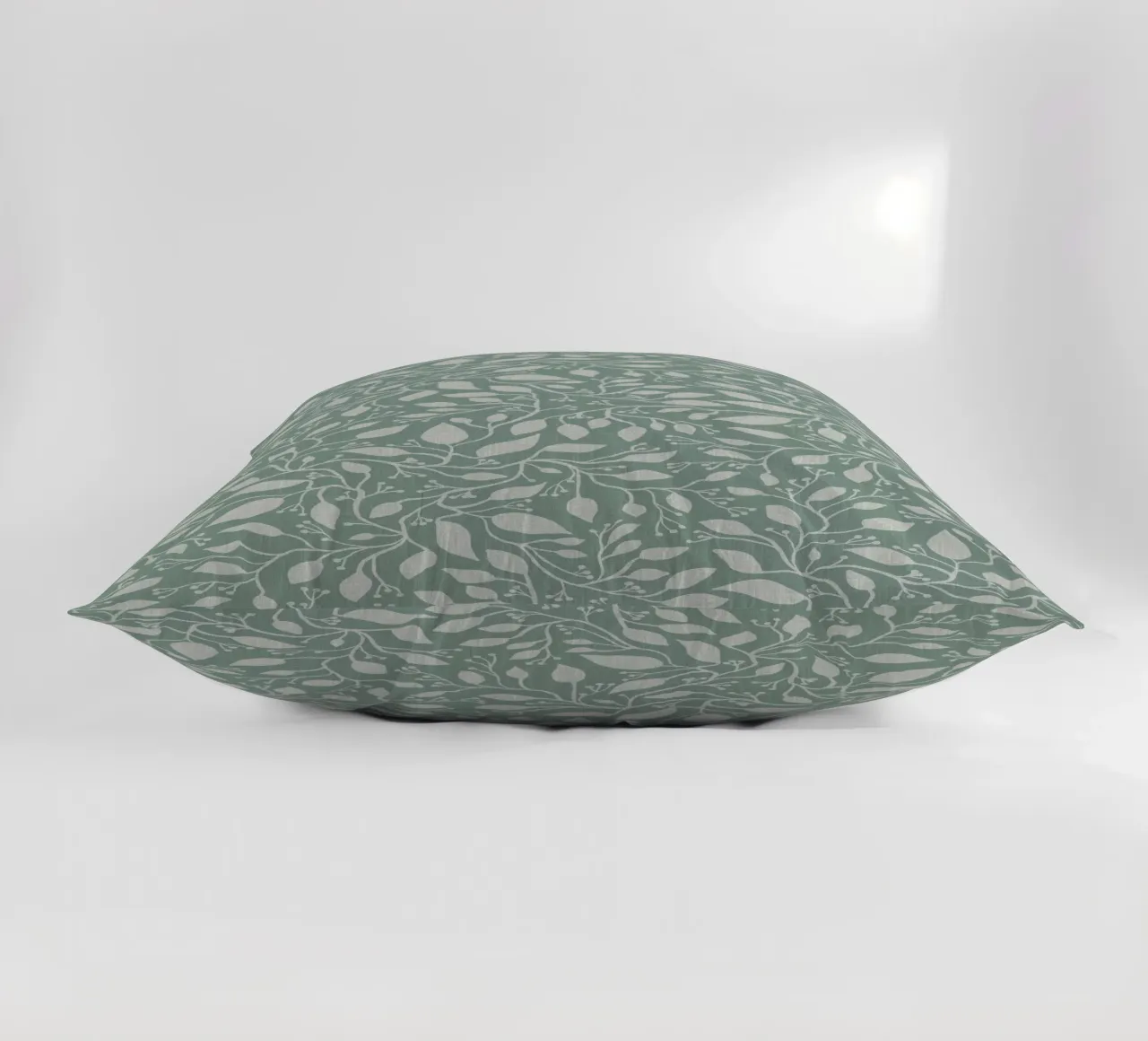Mint and Beige Leaves with Linen Texture: Elegant Nature cuscino da Studio Patruschka