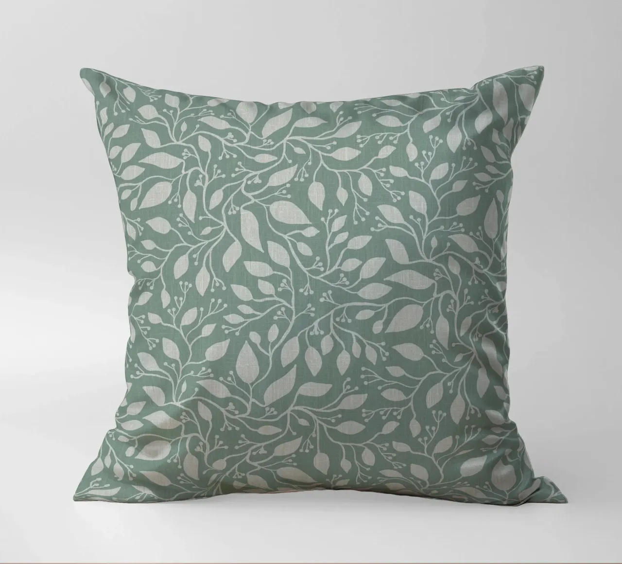 Mint and Beige Leaves with Linen Texture: Elegant Nature cuscino da Studio Patruschka