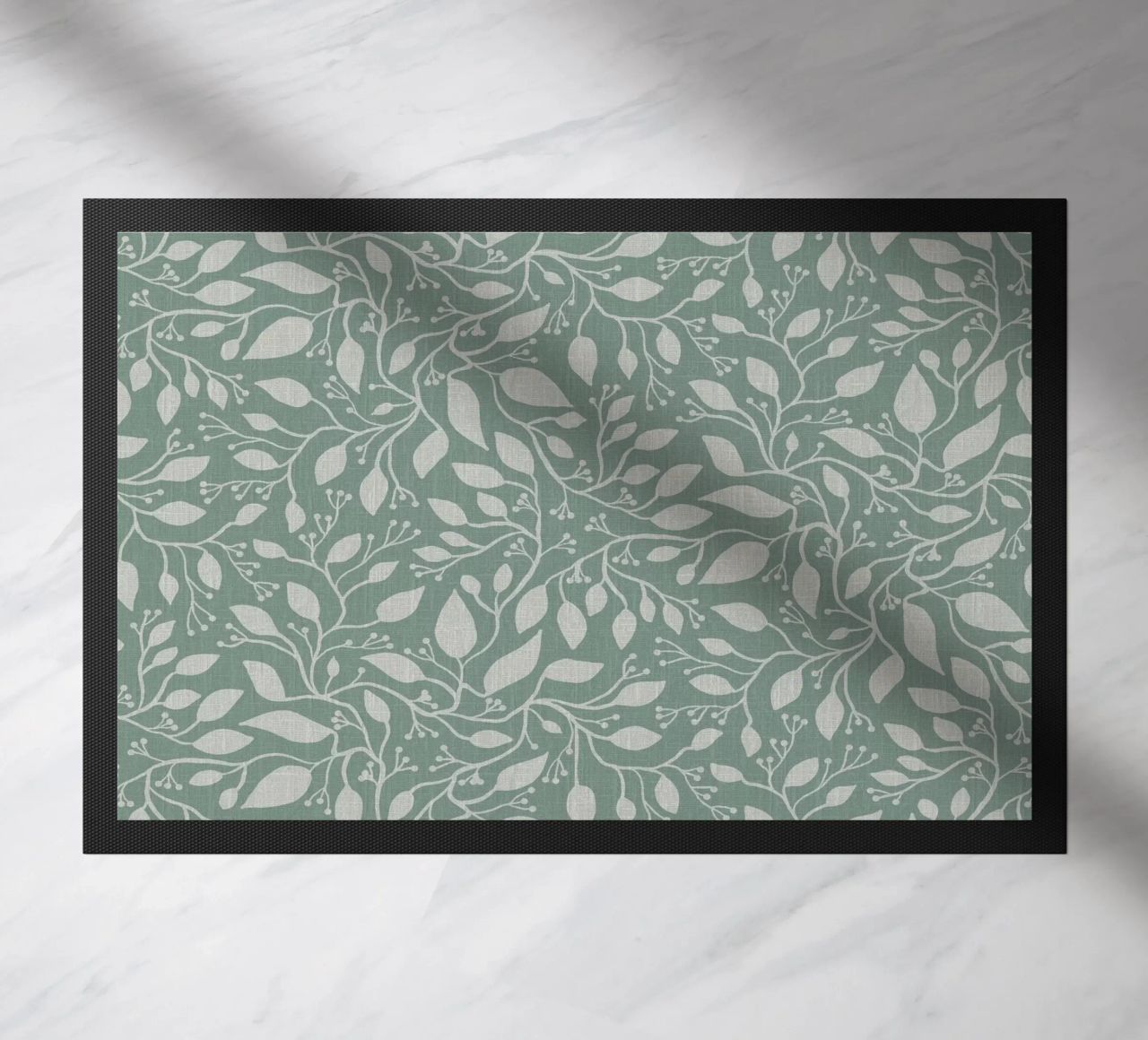Mint and Beige Leaves with Linen Texture: Elegant Nature zerbino da Studio Patruschka