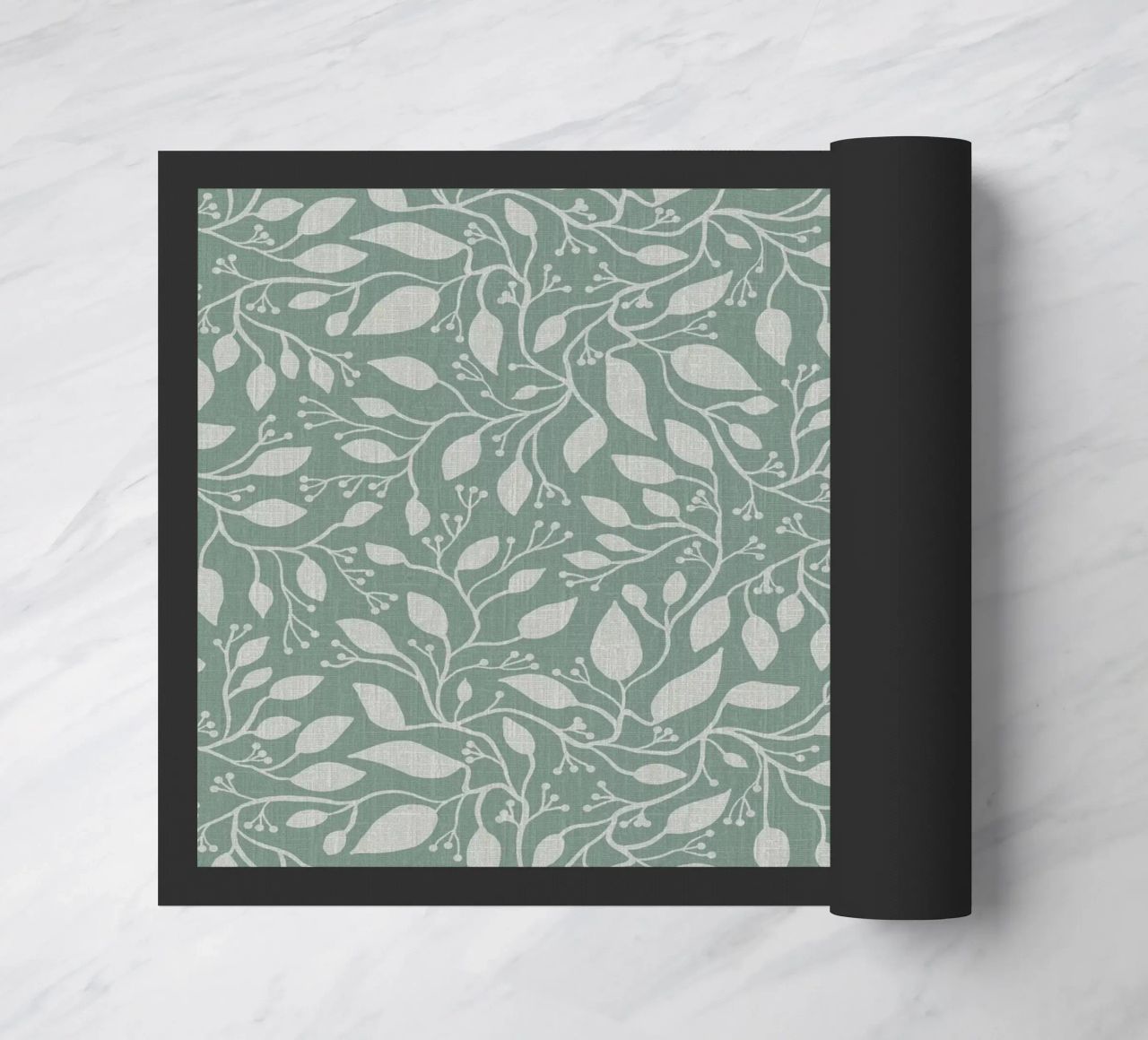 Mint and Beige Leaves with Linen Texture: Elegant Nature zerbino da Studio Patruschka