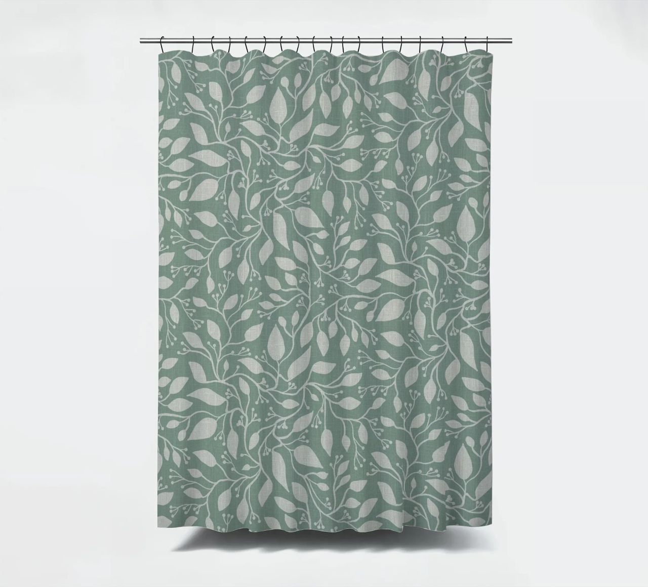 Mint and Beige Leaves with Linen Texture: Elegant Nature Duschvorhang von Studio Patruschka