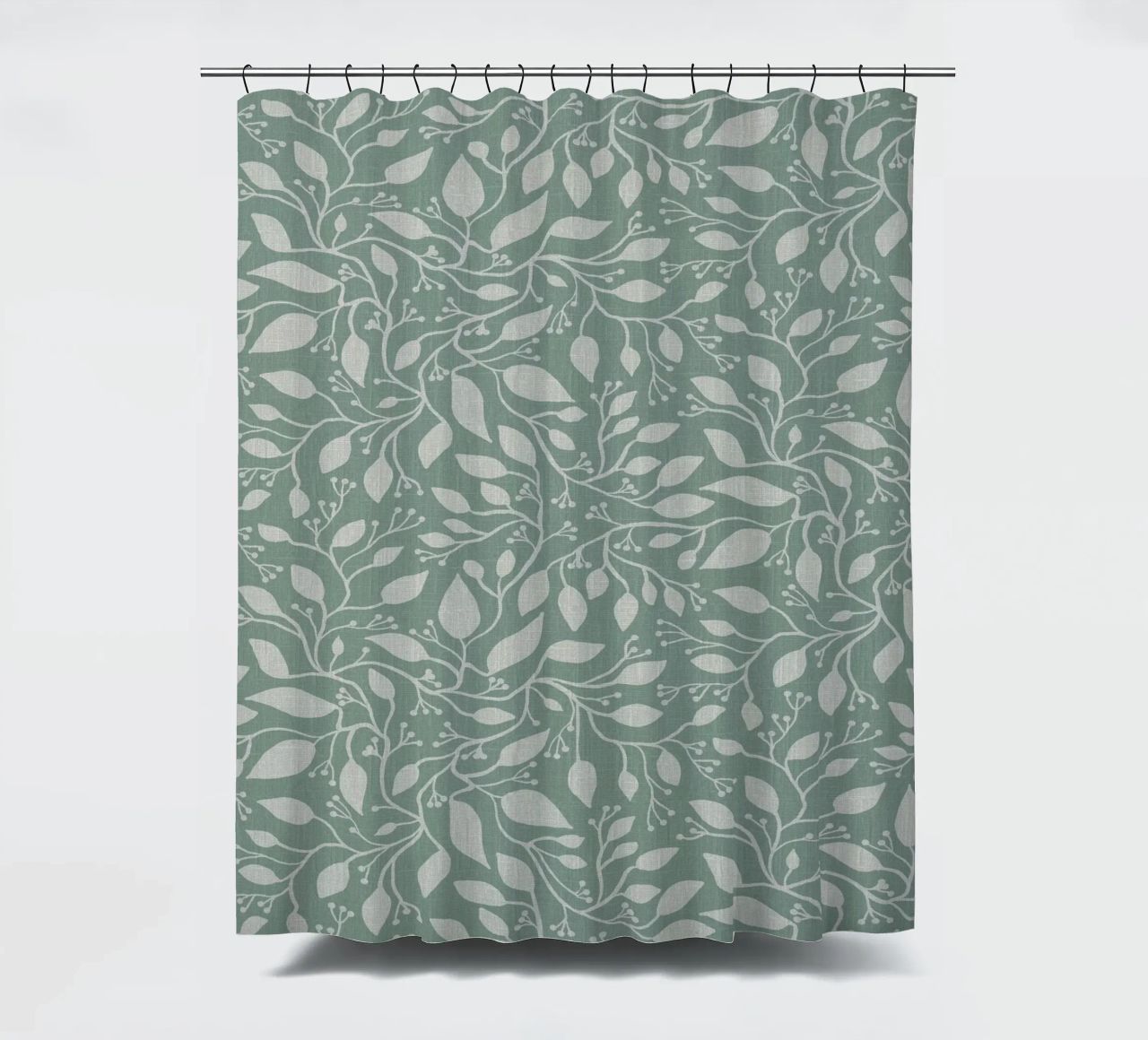 Mint and Beige Leaves with Linen Texture: Elegant Nature Duschvorhang von Studio Patruschka