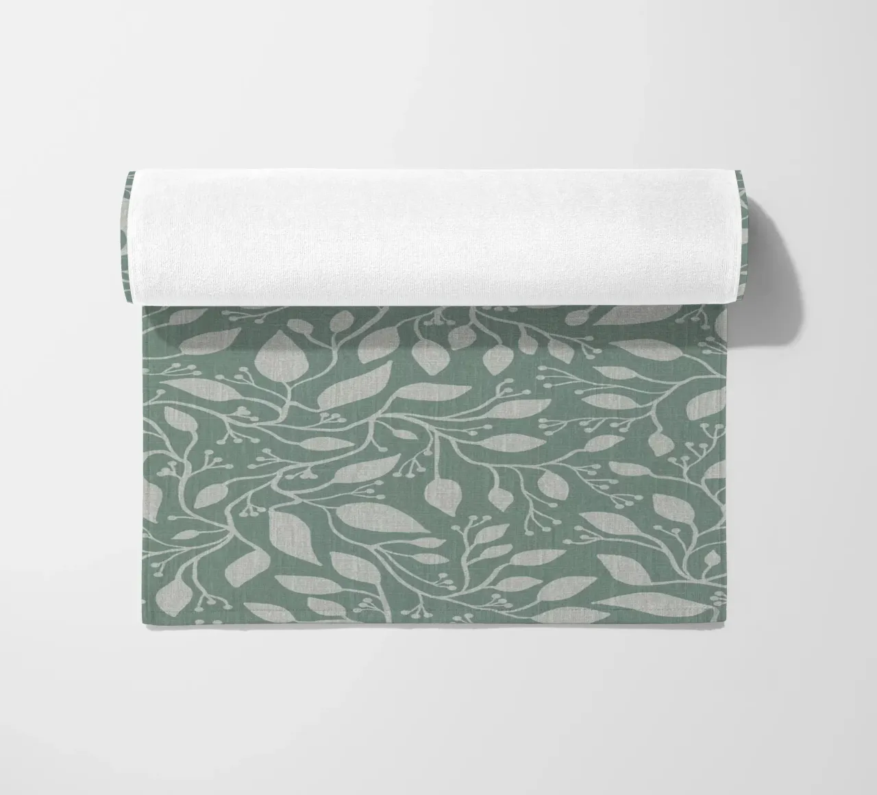 Mint and Beige Leaves with Linen Texture: Elegant Nature telo mare da Studio Patruschka