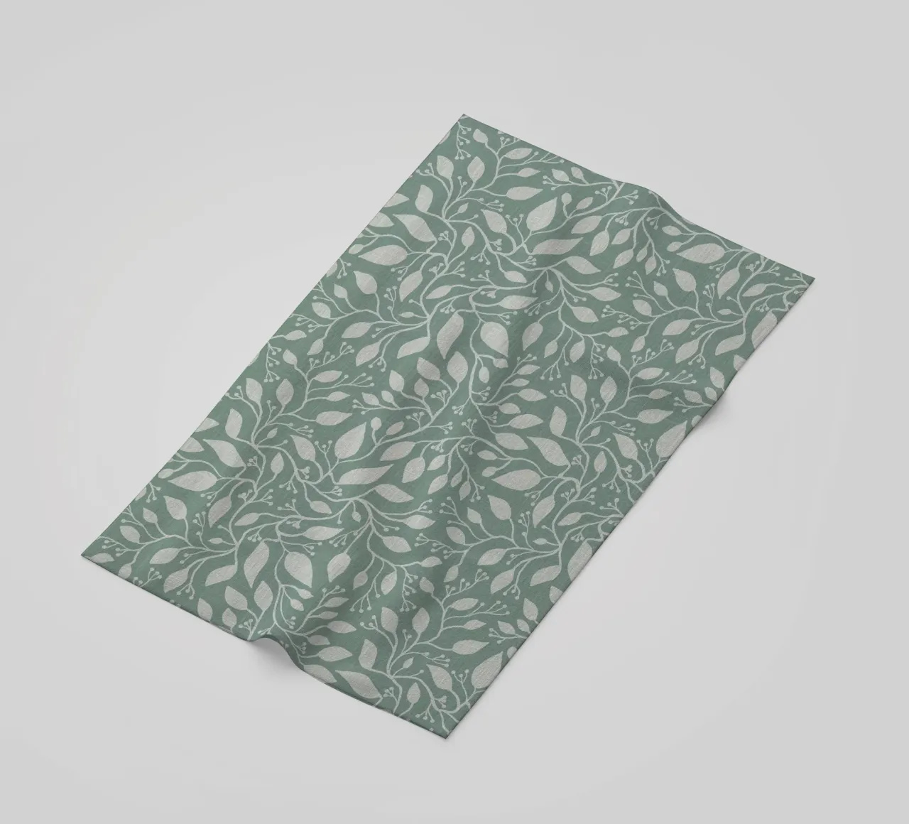 Mint and Beige Leaves with Linen Texture: Elegant Nature telo mare da Studio Patruschka