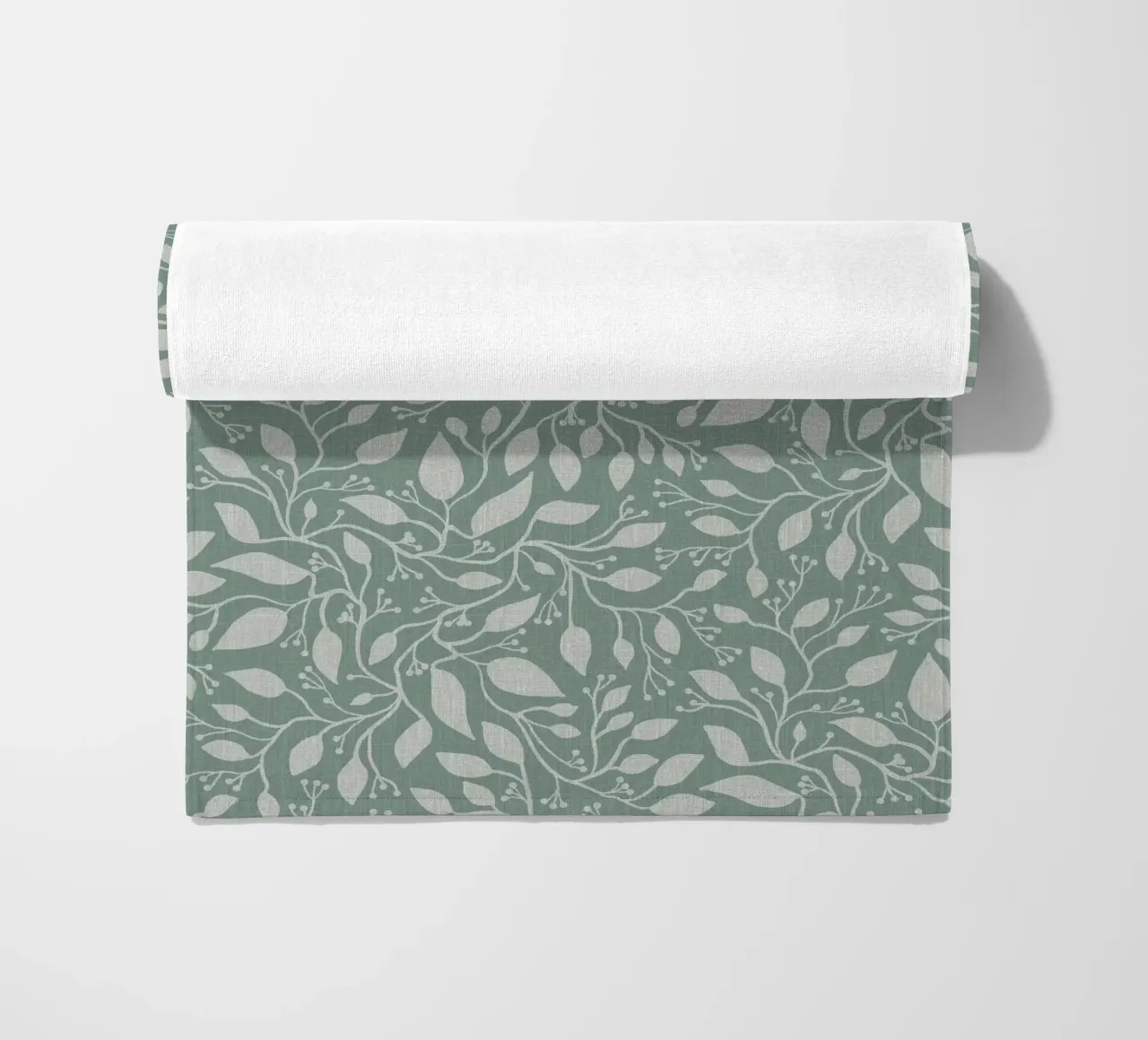 Mint and Beige Leaves with Linen Texture: Elegant Nature telo mare da Studio Patruschka