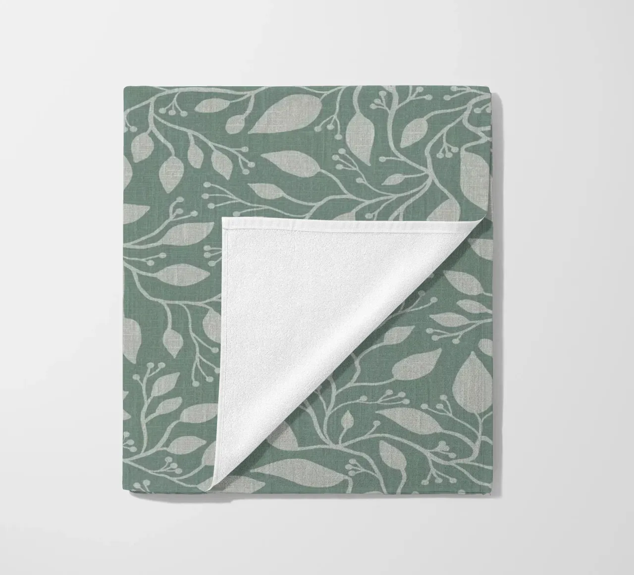 Mint and Beige Leaves with Linen Texture: Elegant Nature telo mare da Studio Patruschka