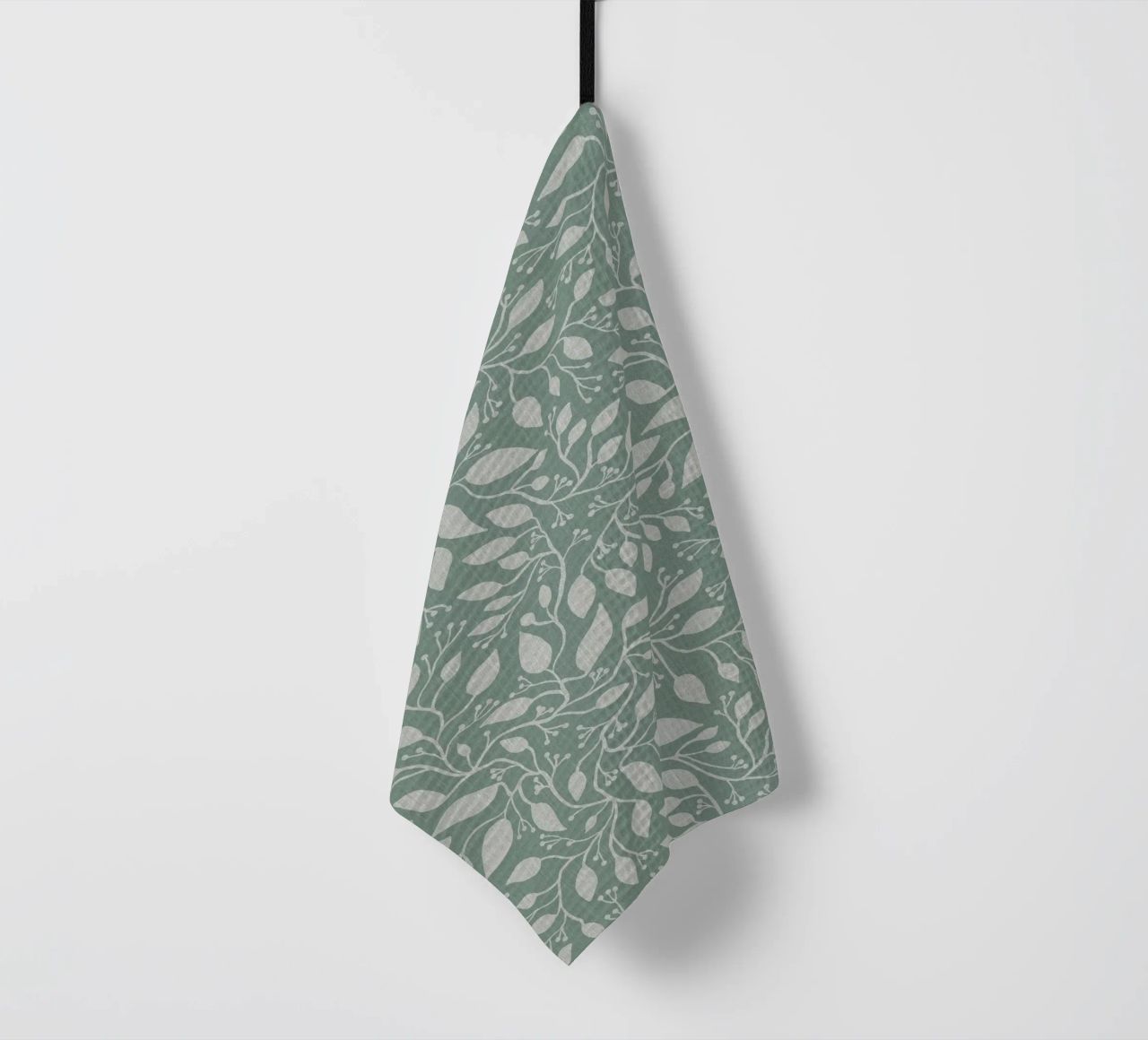 Mint and Beige Leaves with Linen Texture: Elegant Nature Geschirrtuch von Studio Patruschka