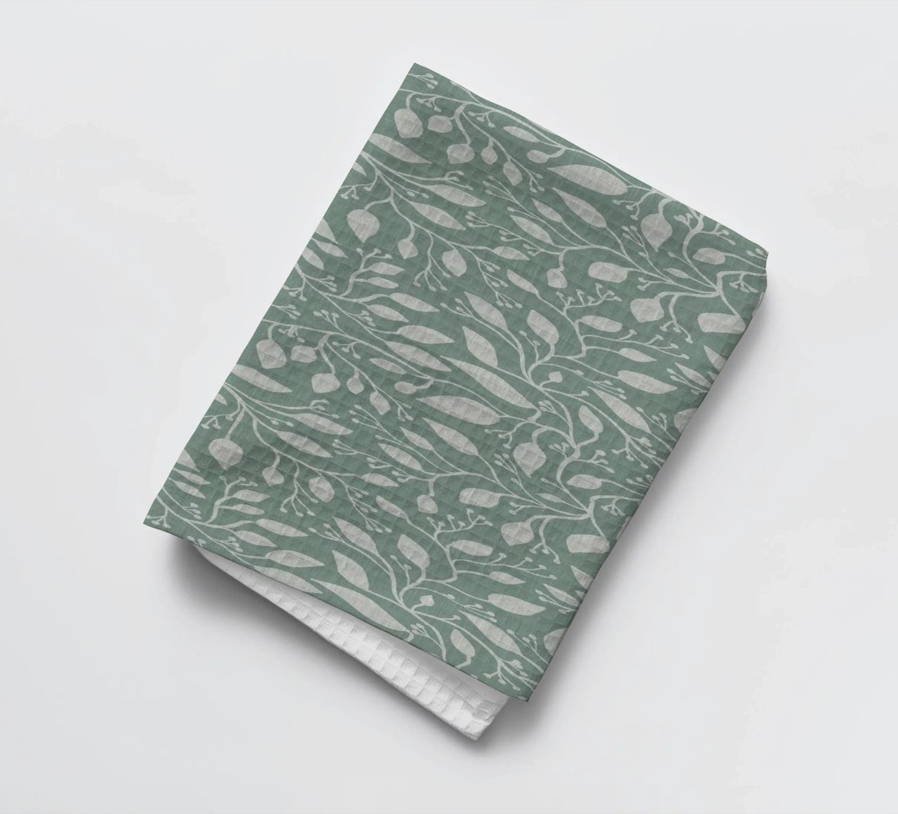 Mint and Beige Leaves with Linen Texture: Elegant Nature Geschirrtuch von Studio Patruschka