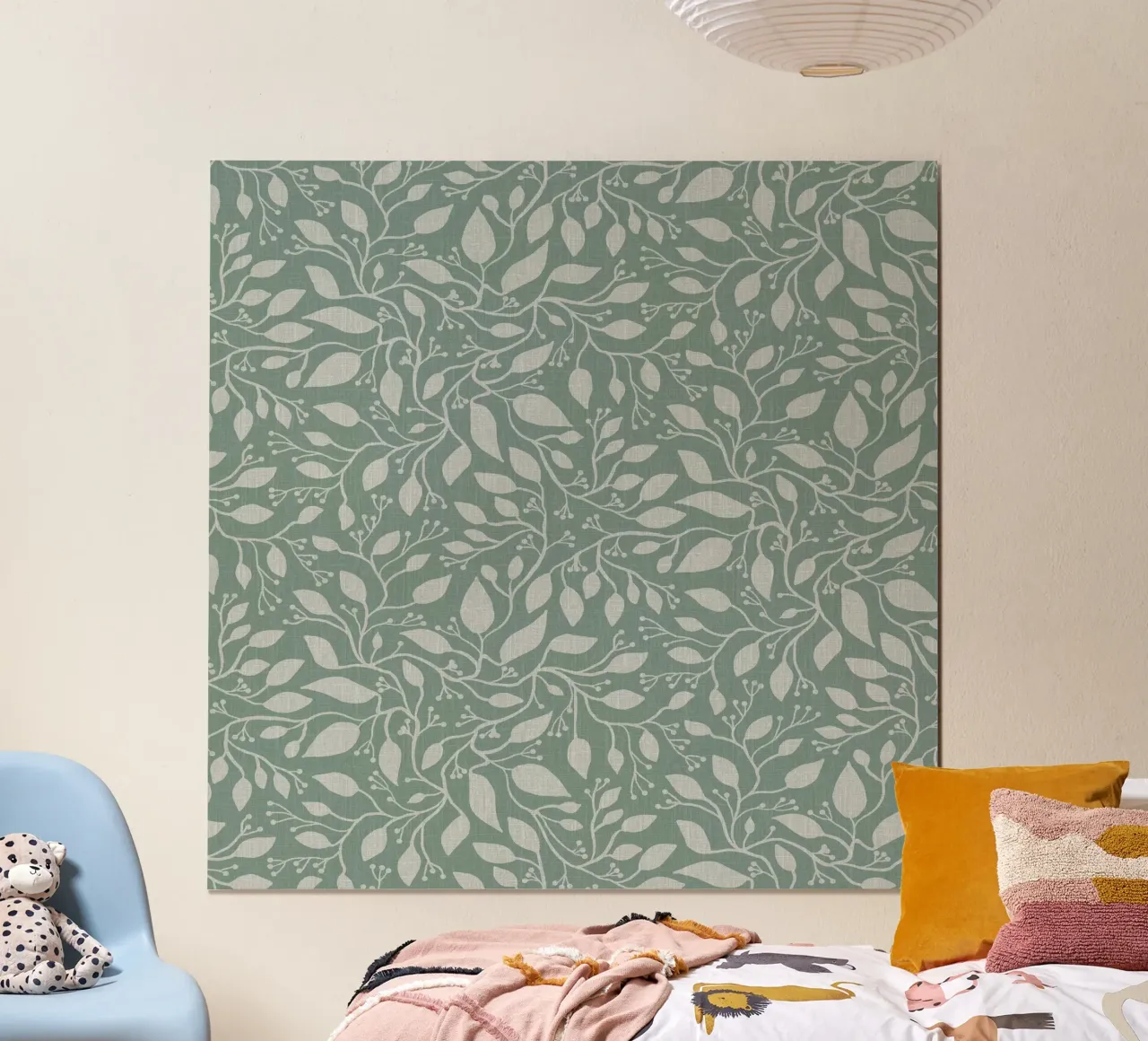 Mint and Beige Leaves with Linen Texture: Elegant Nature carta hahnemühle da Studio Patruschka