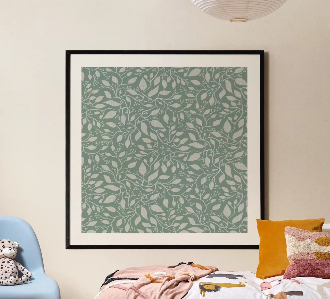 Mint and Beige Leaves with Linen Texture: Elegant Nature carta hahnemühle da Studio Patruschka