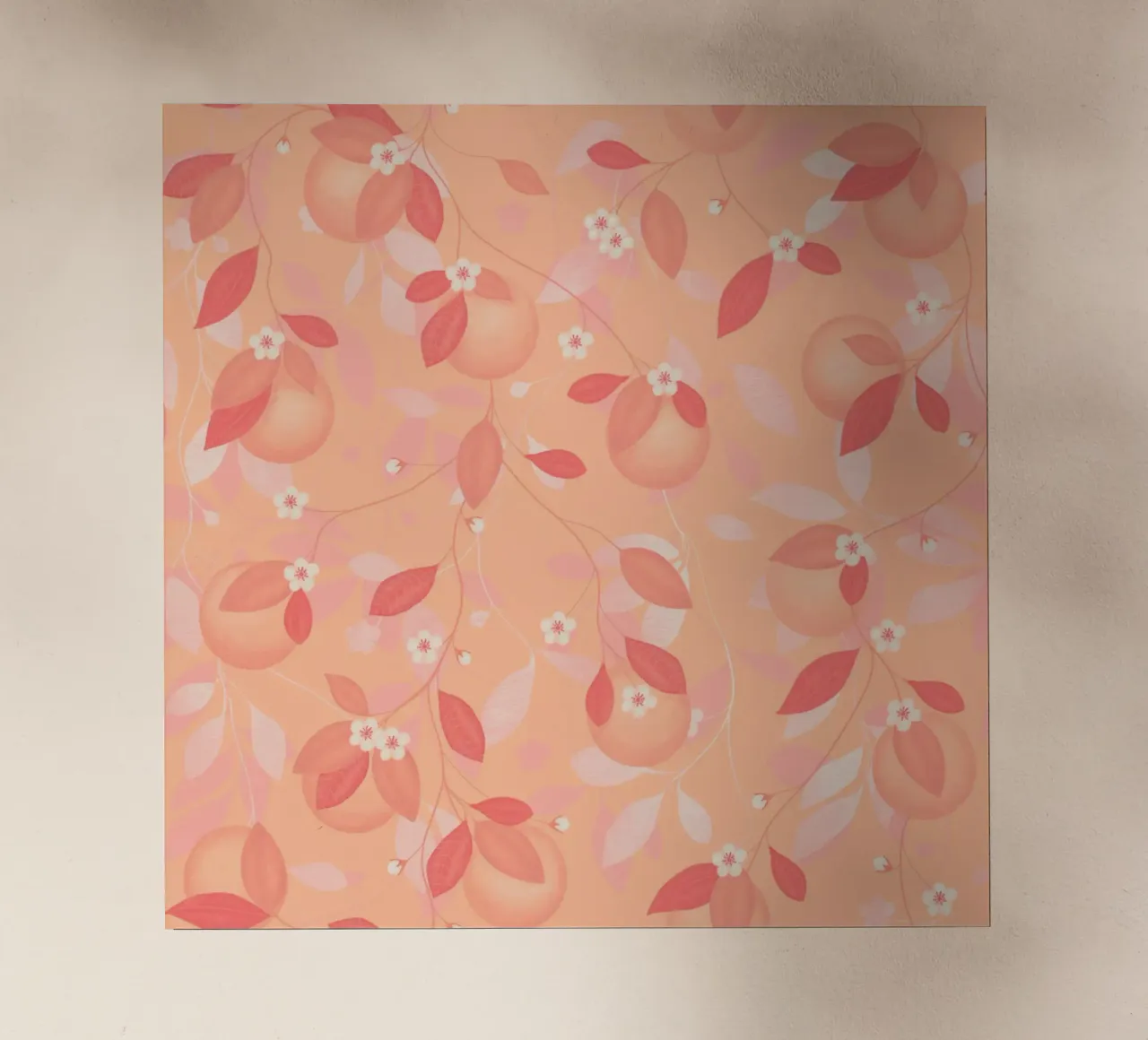 Peach and Orange Pattern: Pantone Palette with Leaves Backlit Folie von Studio Patruschka