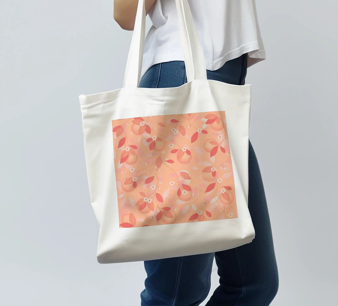 Peach and Orange Pattern: Pantone Palette with Leaves borsa in juta da Studio Patruschka