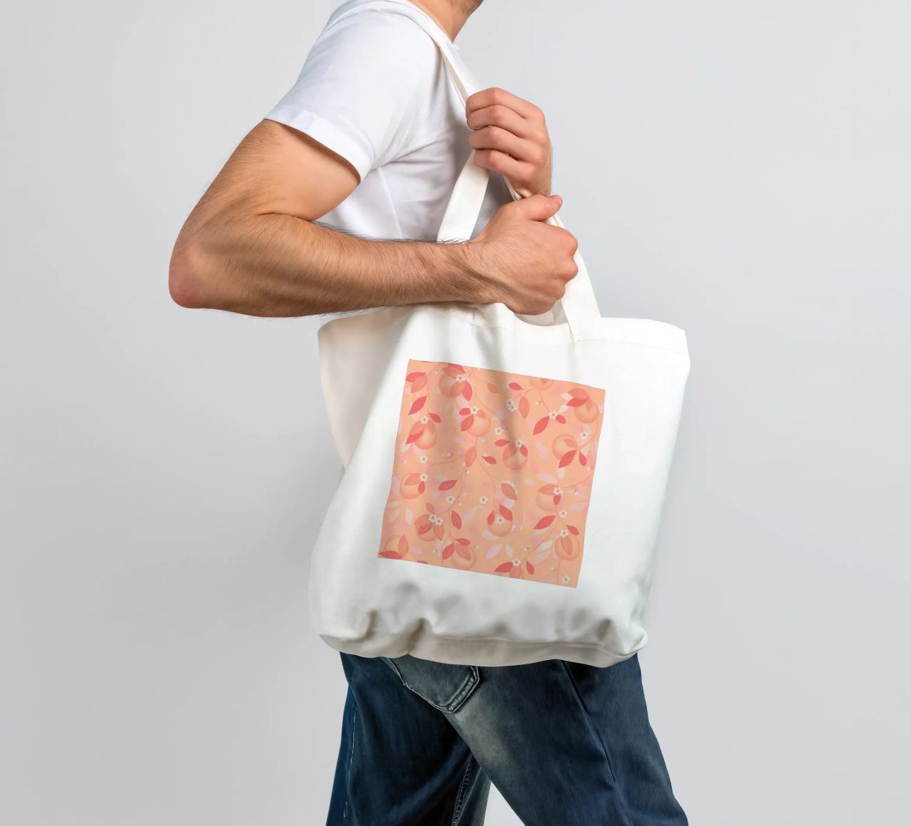 Peach and Orange Pattern: Pantone Palette with Leaves borsa in juta da Studio Patruschka
