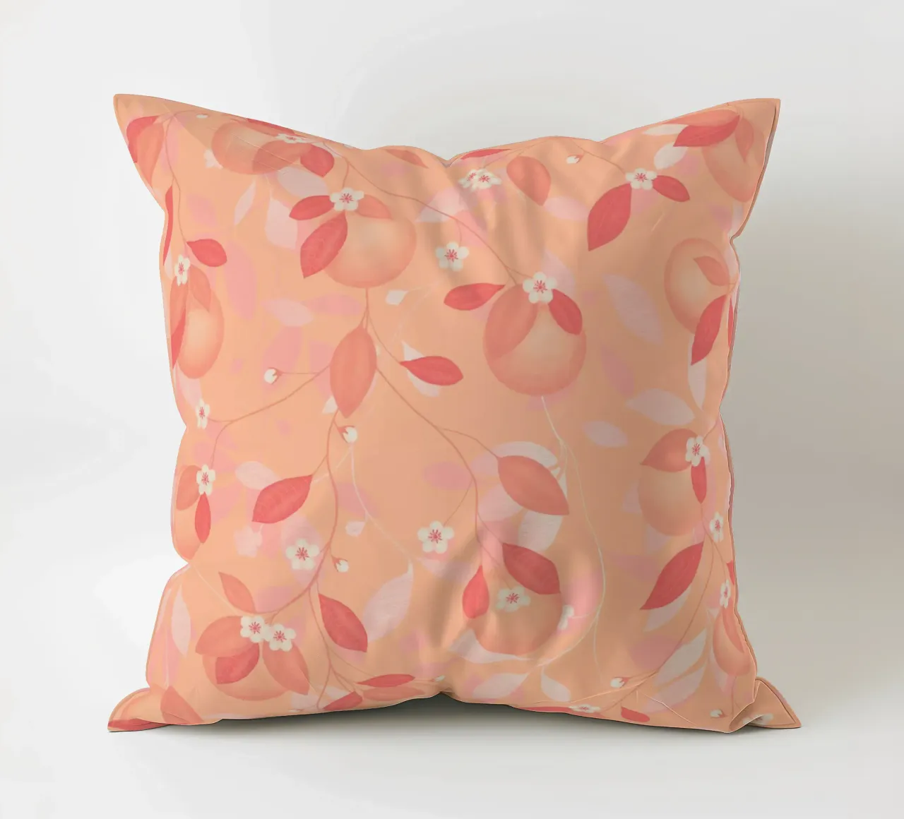Peach and Orange Pattern: Pantone Palette with Leaves cuscino da Studio Patruschka