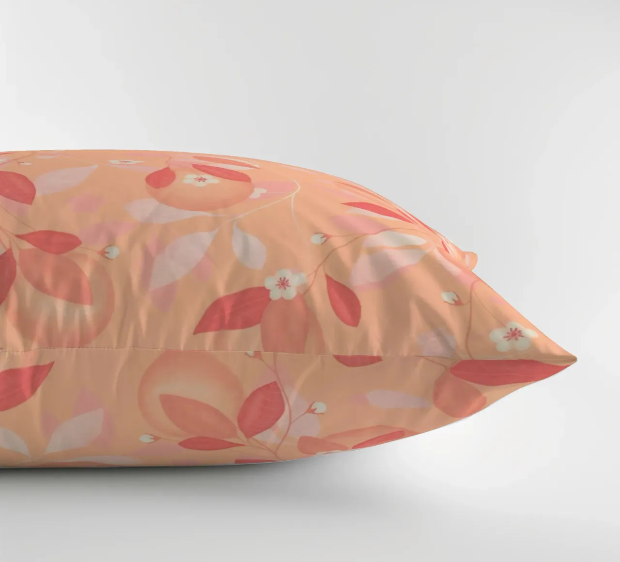 Peach and Orange Pattern: Pantone Palette with Leaves cuscino da Studio Patruschka