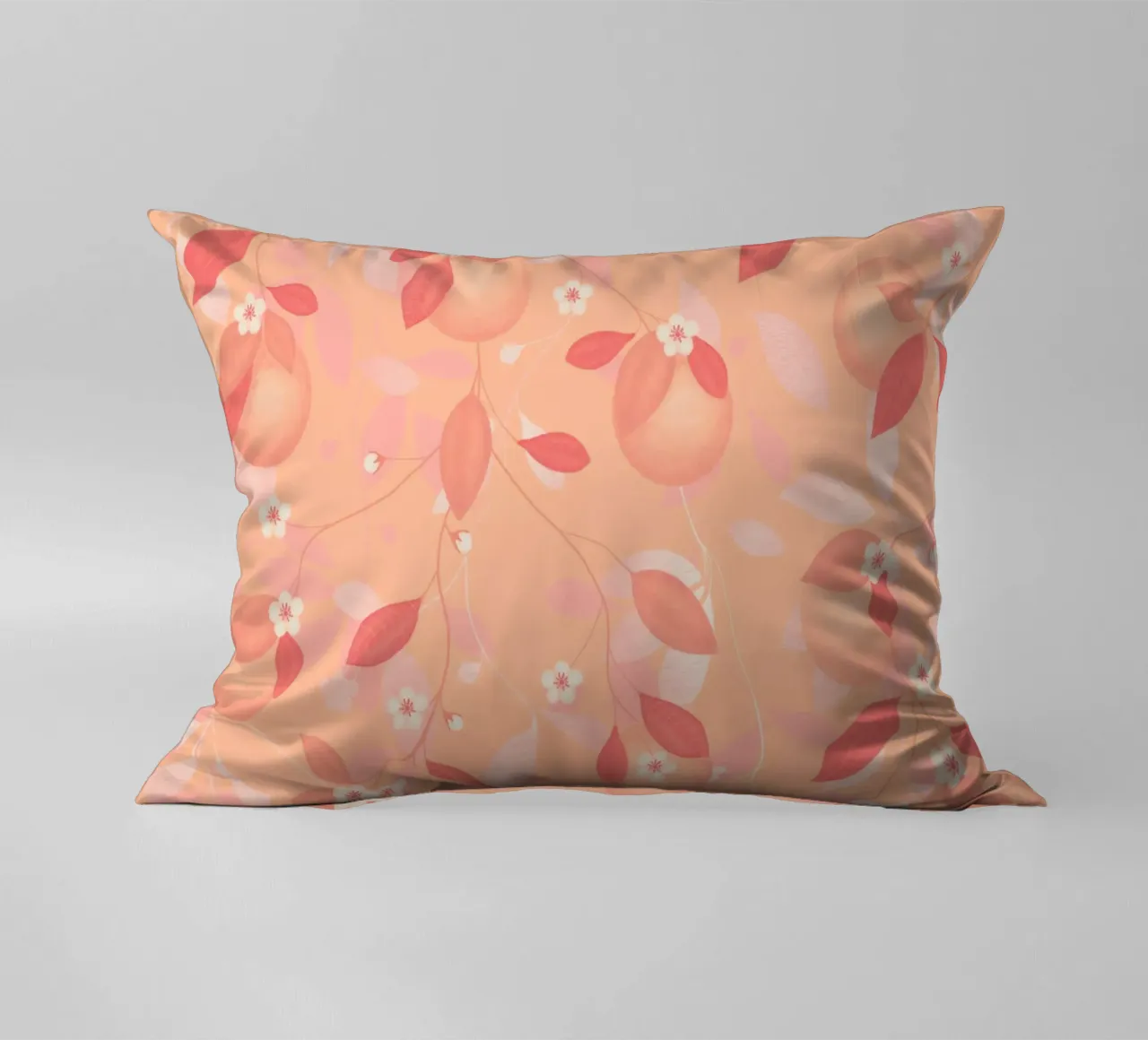 Peach and Orange Pattern: Pantone Palette with Leaves cuscino da Studio Patruschka