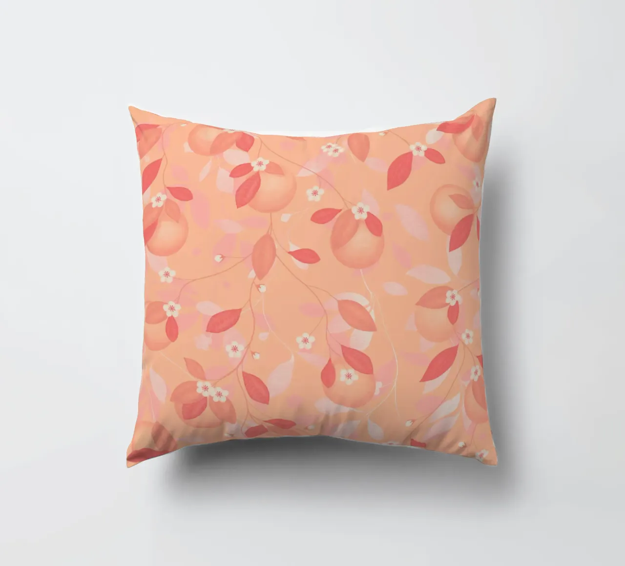 Peach and Orange Pattern: Pantone Palette with Leaves cuscino da Studio Patruschka