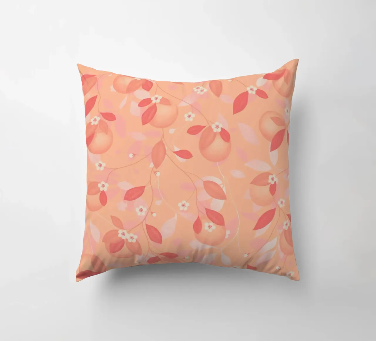 Peach and Orange Pattern: Pantone Palette with Leaves cuscino da Studio Patruschka