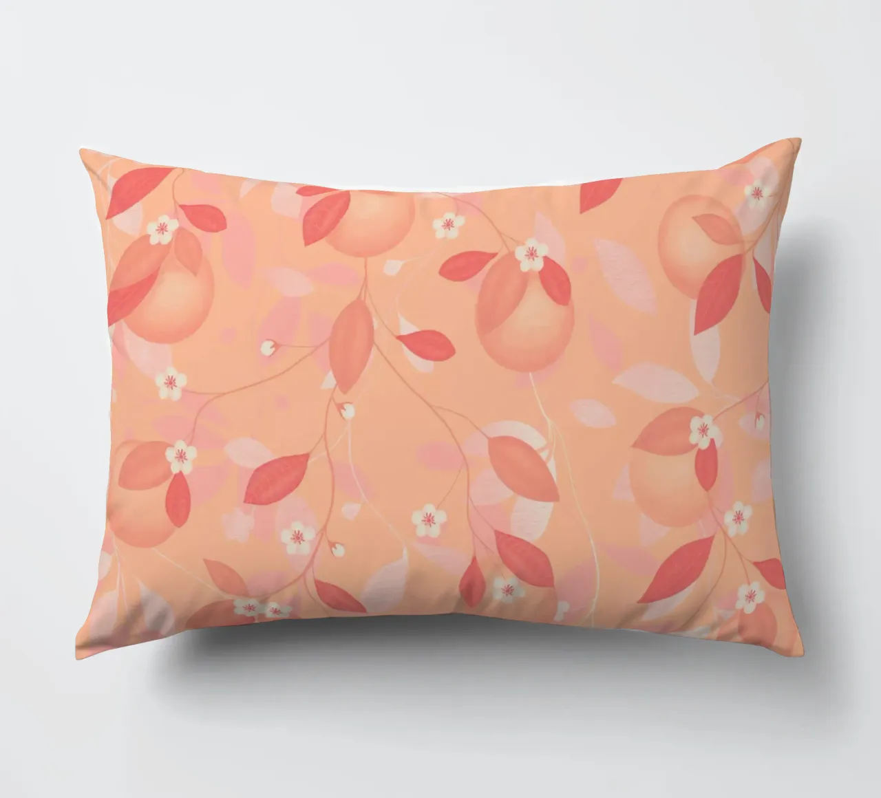 Peach and Orange Pattern: Pantone Palette with Leaves cuscino da Studio Patruschka