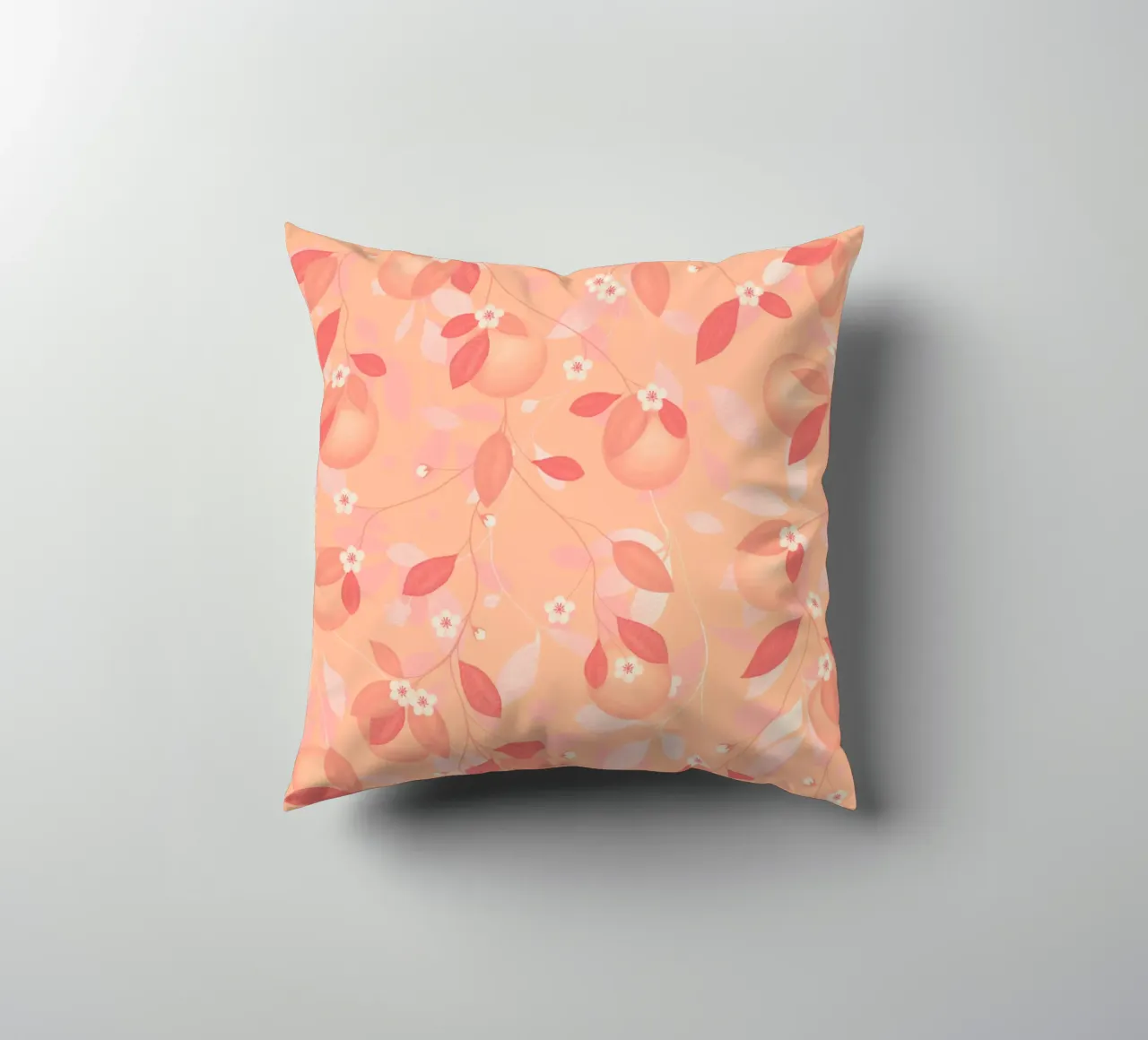 Peach and Orange Pattern: Pantone Palette with Leaves cuscino da Studio Patruschka