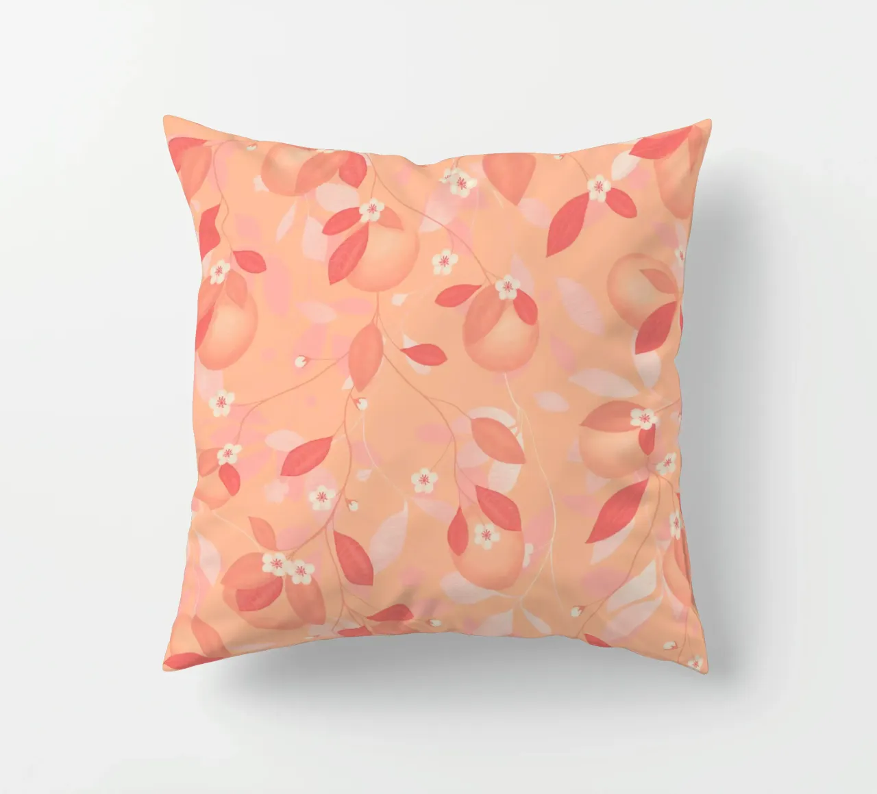 Peach and Orange Pattern: Pantone Palette with Leaves cuscino da Studio Patruschka