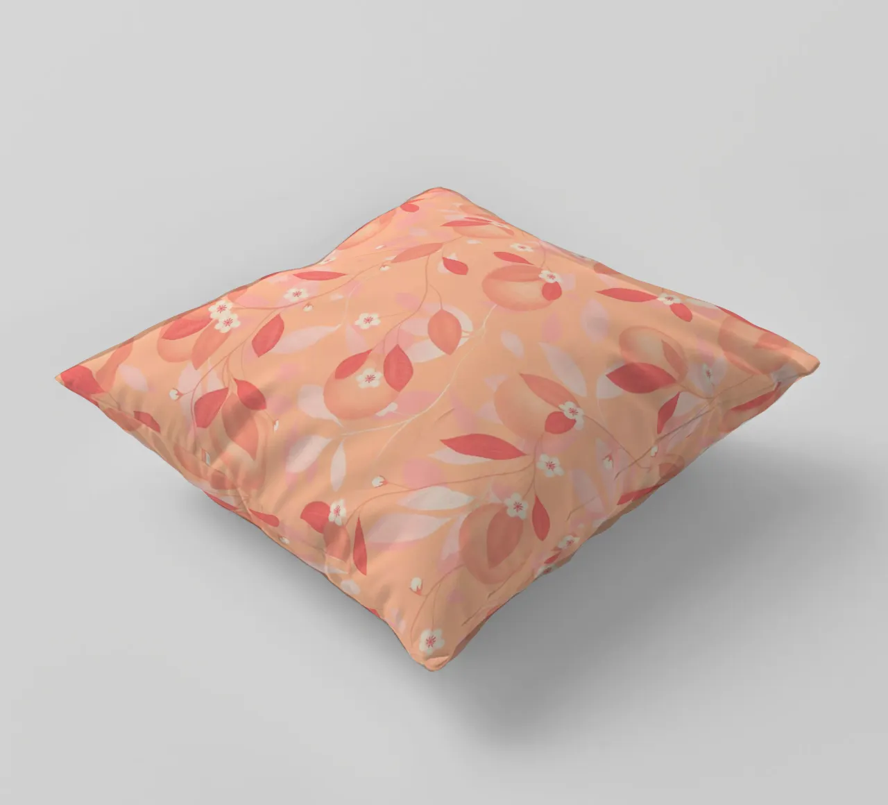 Peach and Orange Pattern: Pantone Palette with Leaves decorative cushion by Studio Patruschka