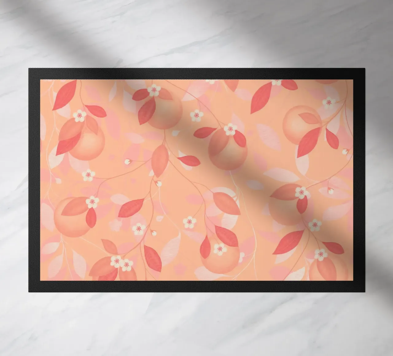 Peach and Orange Pattern: Pantone Palette with Leaves deurmat van Studio Patruschka